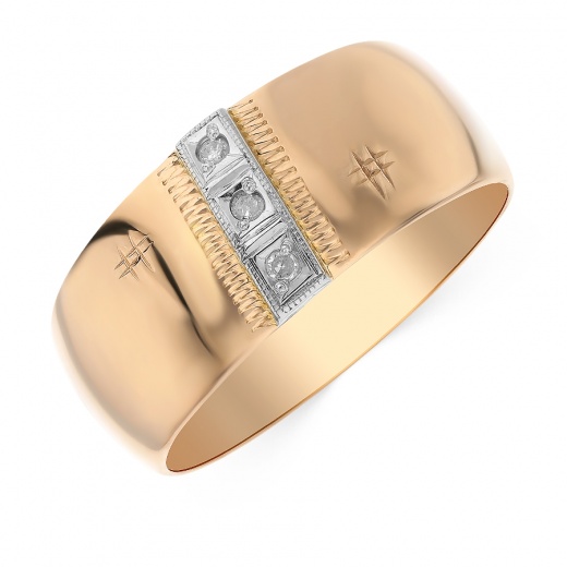 Кольцо обручальное из комбинированного золота 585 пробы c 3 упр. огр. бриллиантами 061552 фото 1