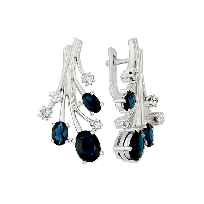 Серьги из золота 585 пробы c сапфирами и бриллиантами, Ц О007 2737 за 217000