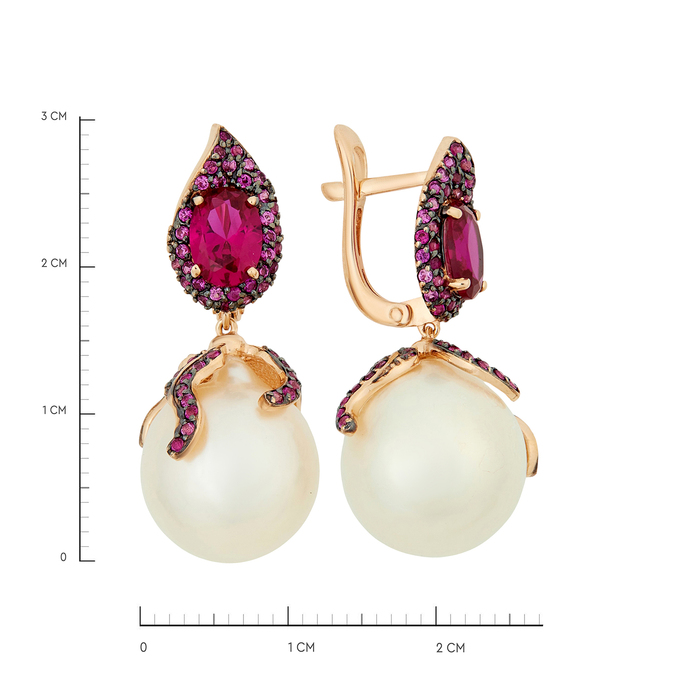 Серьги из золота 585 пробы c культивированным жемчугом и корундами, Л 7601 7977 за 55000
