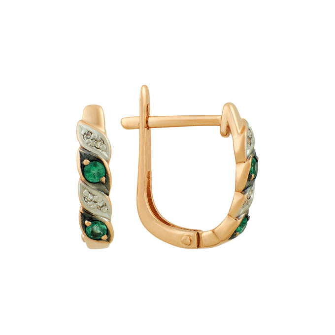 Серьги из золота 585 пробы c изумрудами и бриллиантами, Л 4807 8492 за 19600