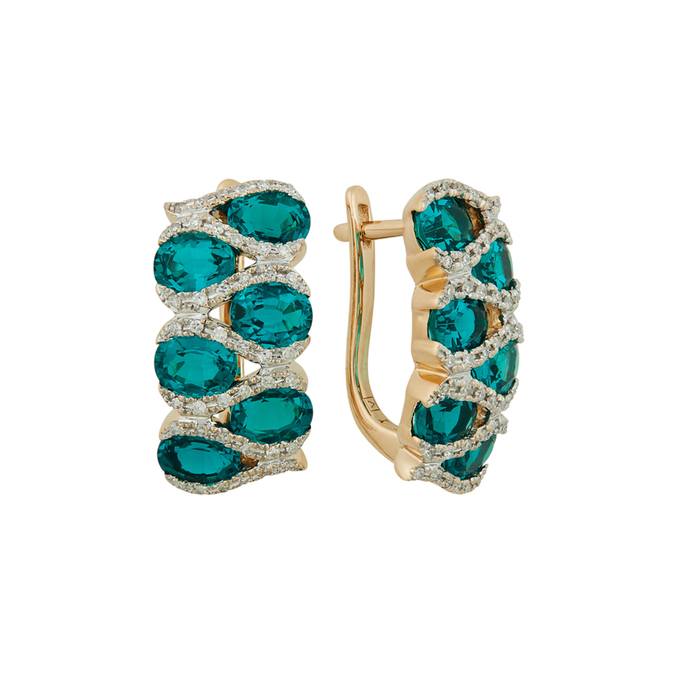 Серьги из золота 585 пробы c бриллиантами и синтетическими изумрудами, Л 6602 2212 за 69440