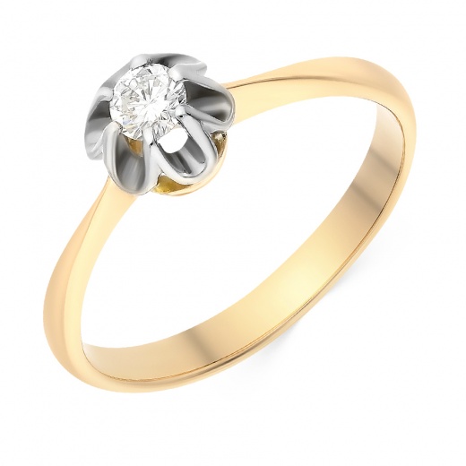 Кольцо из комбинированного золота 750 пробы c 1 бриллиантом, 001479 за 99 440 ₽