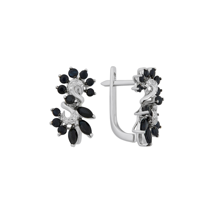 Серьги из золота 585 пробы c сапфирами и бриллиантами