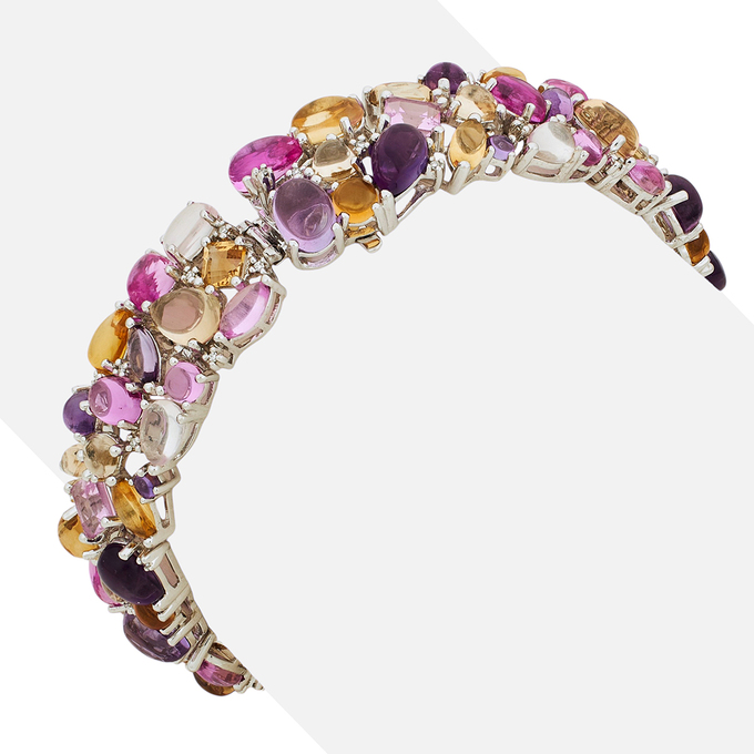 Браслет из золота 585 пробы c бриллиантами, цитринами, аметистами, кварцами и корундами, Л 2812 0839 за 295000