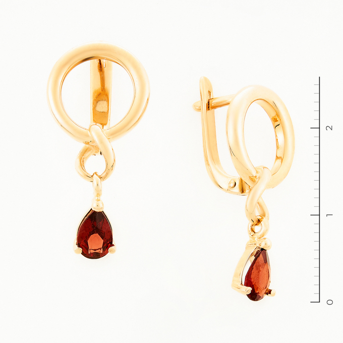 Серьги из красного золота 585 пробы c 2 гранатами