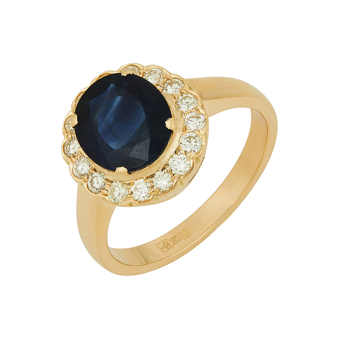 Кольцо из золота 585 пробы c сапфиром и бриллиантами