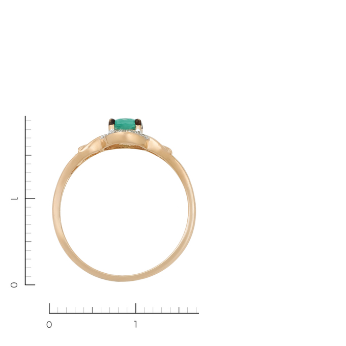 Кольцо из красного золота 585 пробы c 14 бриллиантами и 1 изумрудом, Л 2809 5306 за 14630