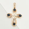 Крестик из комбинированного золота 585 пробы c 4 сапфирами