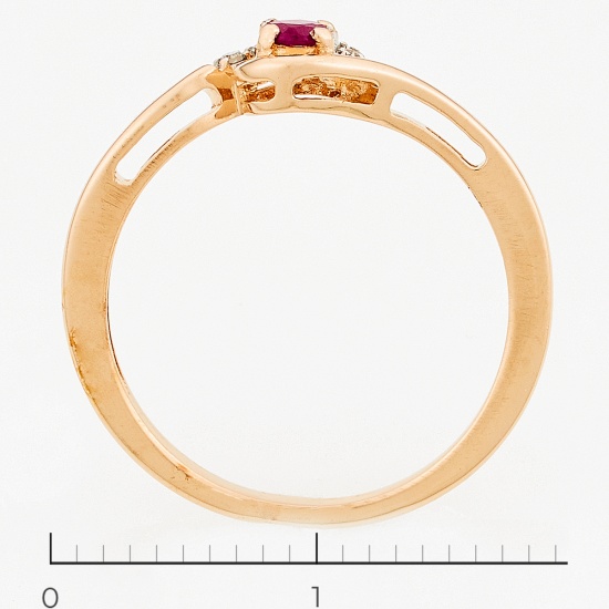 Кольцо из красного золота 585 пробы c 1 рубином и 6 бриллиантами, Л41059356 за 6950