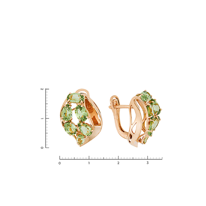 Серьги из золота 585 пробы c хризолитами