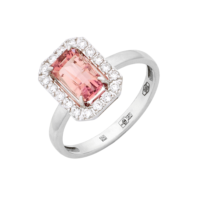 Кольцо из золота 585 пробы c турмалином и бриллиантами