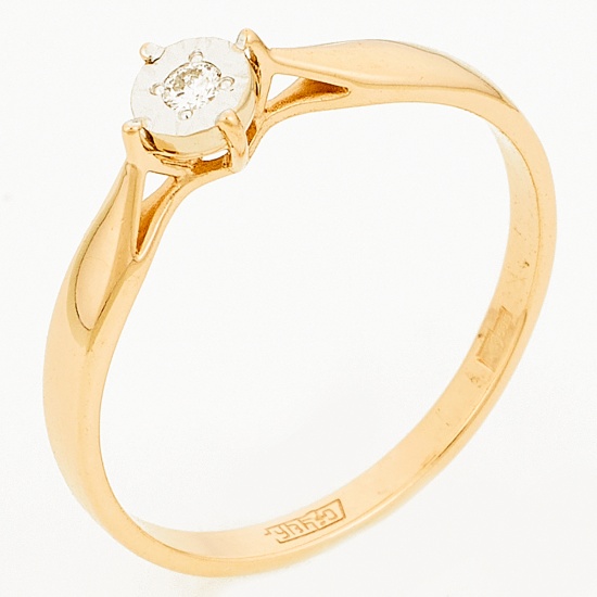Кольцо из комбинированного золота 585 пробы c 1 бриллиантом, Л29120406 за 5625
