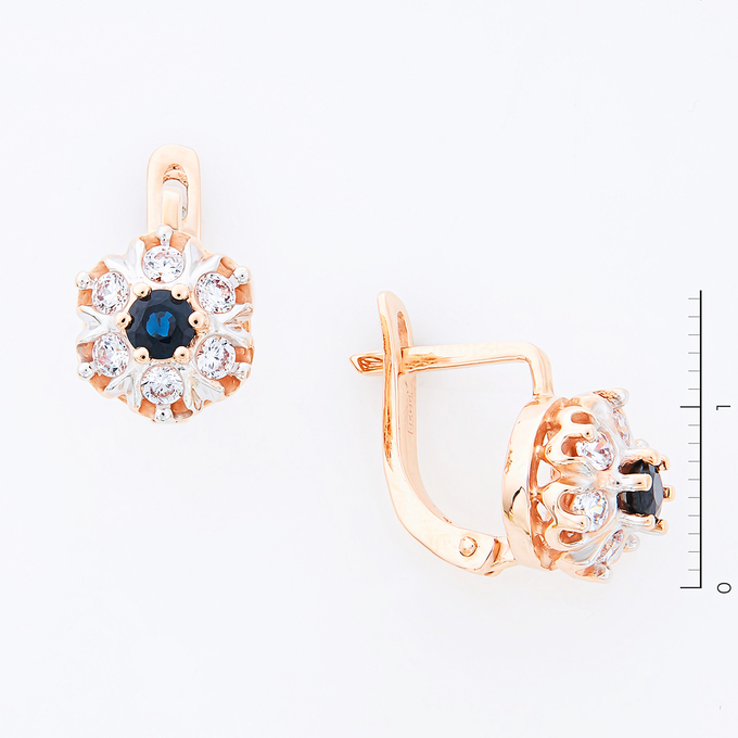 Серьги из золота 585 пробы c фианитами и 2 сапфирами