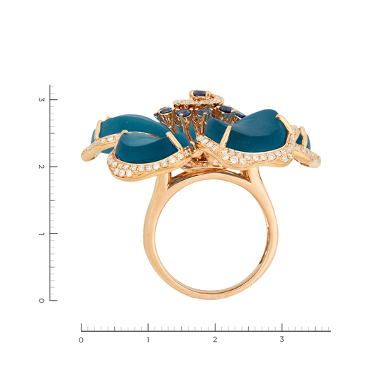 Кольцо из красного золота 585 пробы c 167 бриллиантами и 11 сапфирами и 5 топазами, Л28098114 за 226000