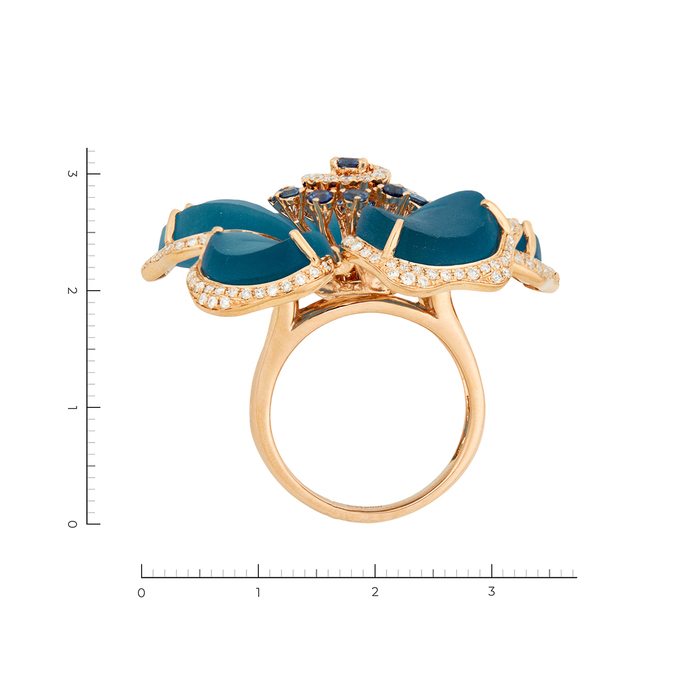 Кольцо из красного золота 585 пробы c 167 бриллиантами и 11 сапфирами и 5 топазами, Л 2809 8114 за 226000
