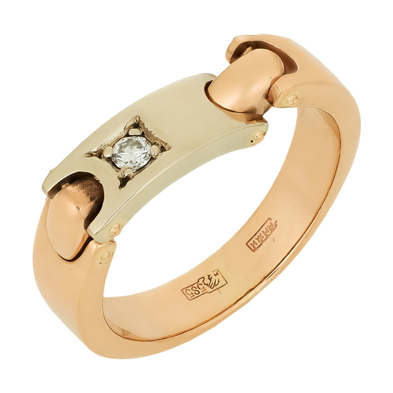 Кольцо из комбинированного золота 585 пробы c 1 бриллиантом, Л35034378 за 78400