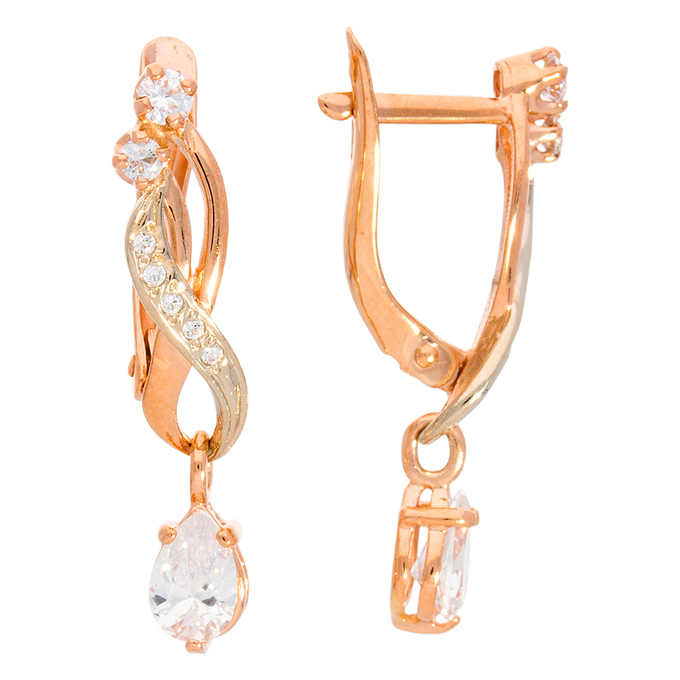 Серьги из красного золота 585 пробы c фианитами