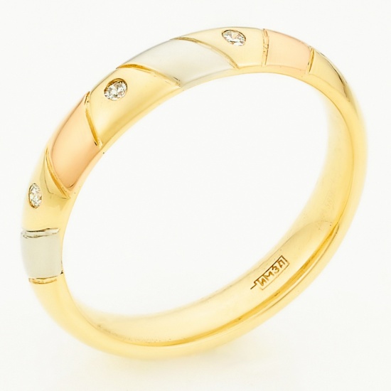 Кольцо обручальное из комбинированного золота 585 пробы c 3 бриллиантами, Л31119961 за 18 900 ₽