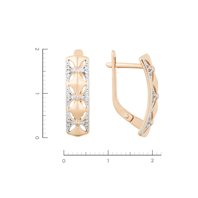 Серьги из комбинированного золота 585 пробы c 54 фианитами