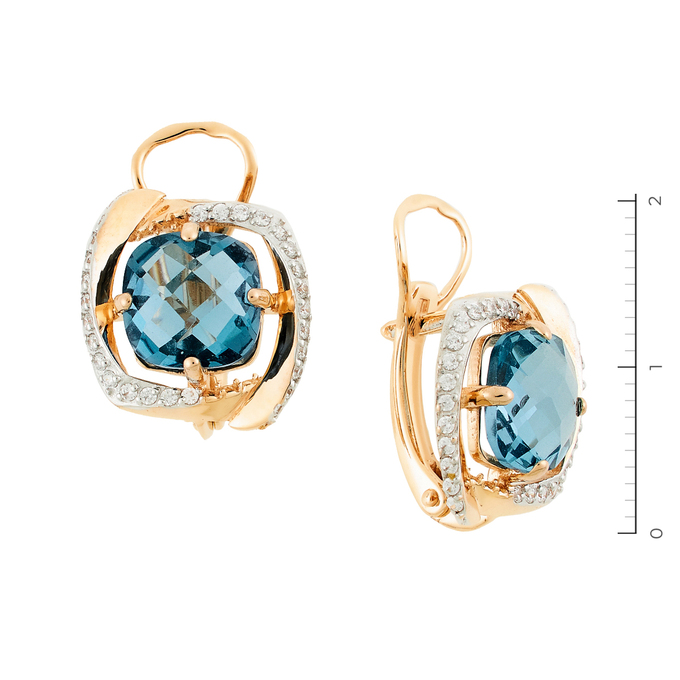 Серьга золото, 585, 2 к.,2,16 гр. (чистый вес 1,66 гр.) со следами износа; 2 Топаз Лондон, Фианит