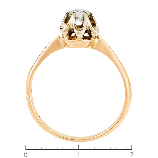 Кольцо из комбинированного золота 585 пробы c 1 бриллиантом и 1 бриллиантом, Л57029883 за 21250