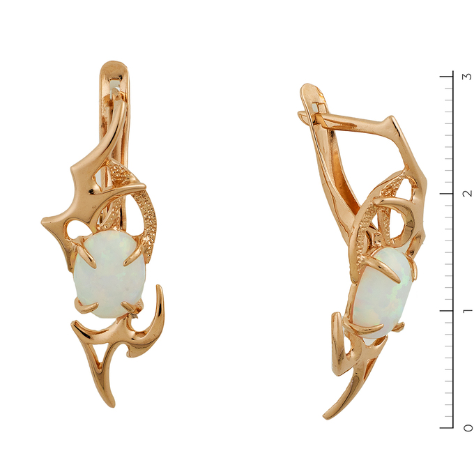 Серьги из красного золота 585 пробы c синт. опалами