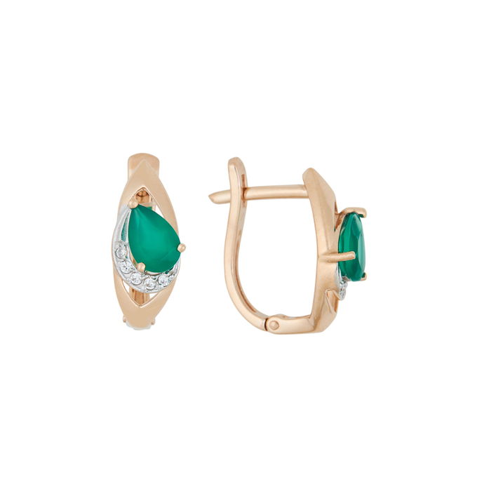 Серьги из золота 585 пробы c хризопразами и фианитами, Л 6900 0481 за 22640