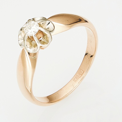 Кольцо из комбинированного золота 583 пробы c 1 бриллиантом 126072 фото 1