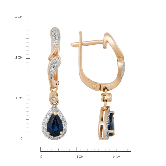 Серьга из золота 585 пробы c сапфиром и бриллиантами