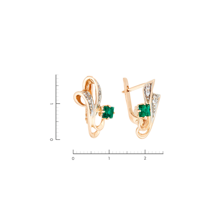 Серьги из золота 585 пробы c 2 синт. изумрудами и 8 фианитами, Л 4807 1328 за 34800