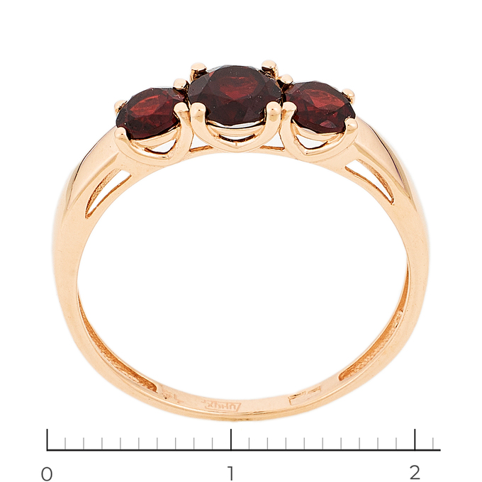 Кольцо из красного золота 585 пробы c 3 гранатами