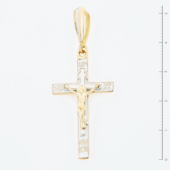 Крестик из комбинированного золота 585 пробы c эмалями
