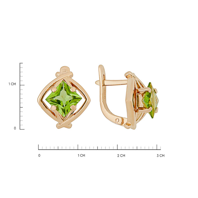 Серьги из золота 585 пробы с хризолитами, Л 4508 4604 за 49600