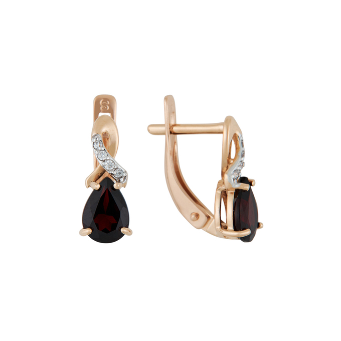 Серьги из золота 585 пробы c 2 гранатами и 8 фианитами, Л 5404 3286 за 20000