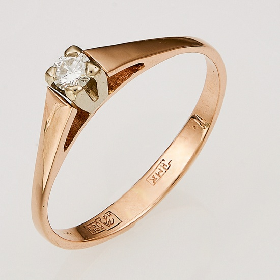 Кольцо из комбинированного золота 585 пробы c 1 бриллиантом, Л08074552 за 11515