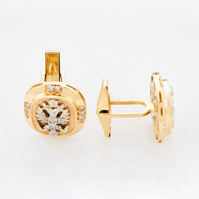 Запонка из комбинированного золота 585 пробы c 40 бриллиантами