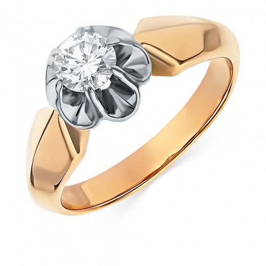Кольцо из комбинированного золота 583 пробы c 1 бриллиантом Л46060498 фото 1