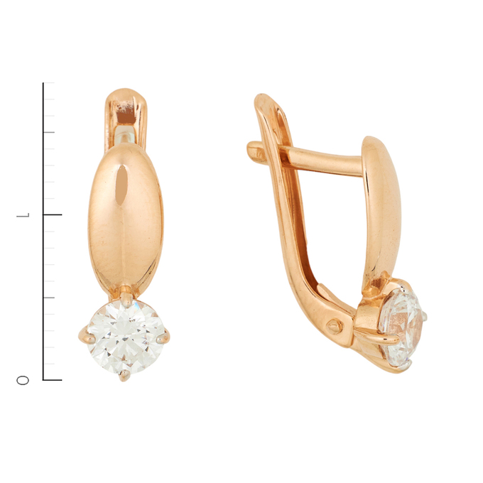 Серьги из красного золота 585 пробы c 2 фианитами