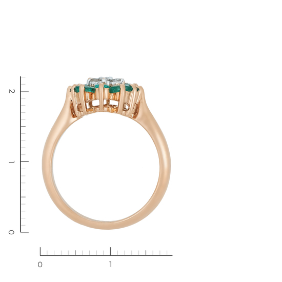 Кольцо из красного золота 585 пробы c 4 бриллиантами и 8 изумрудами, Л57031986 за 38320
