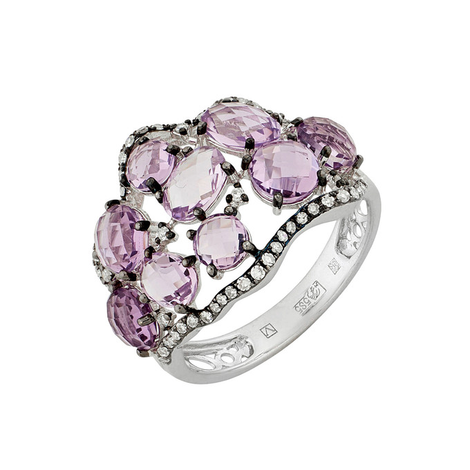 Кольцо из золота 585 пробы c аметистами и бриллиантами