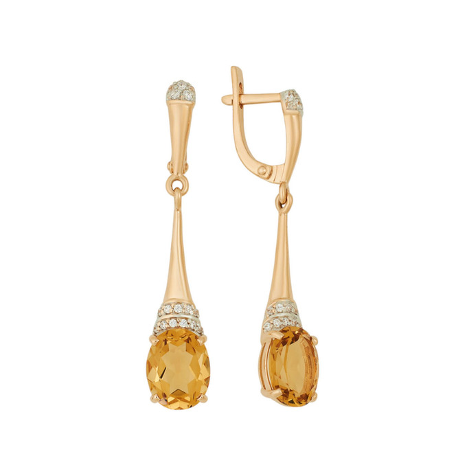 Серьги из золота 585 пробы c цитринами и фианитами