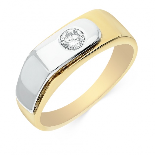 Кольцо из комбинированного золота 585 пробы c 1 бриллиантом 073214 фото 1