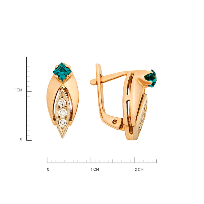 Серьги из золота 585 пробы c бриллиантами и синтетическими изумрудами, Ц О007 0768 за 66880