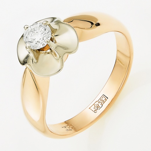 Кольцо из комбинированного золота 583 пробы c 1 бриллиантом Л37049998 фото 1