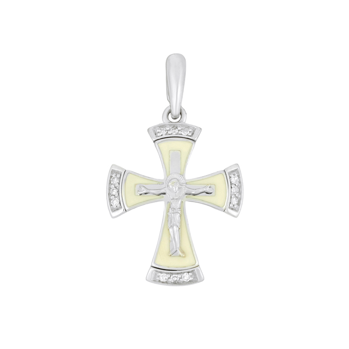Подвеска-крестик из золота 585 пробы c бриллиантами и эмалью