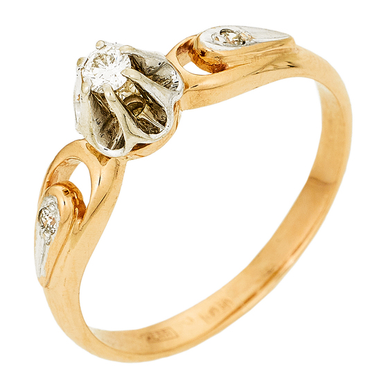Кольцо из комбинированного золота 585 пробы c 3 бриллиантами, Л47092607 за 15300