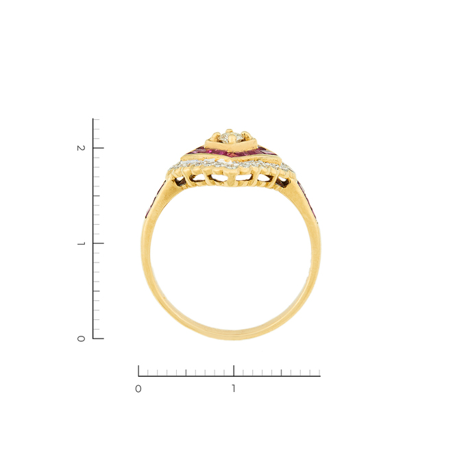 Кольцо из желтого золота 750 пробы c 25 бриллиантами и 18 рубинами, Л 2508 0196 за 42500