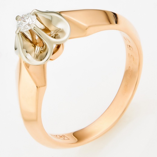 Кольцо из комбинированного золота 583 пробы c 1 бриллиантом Л60017011 фото 1