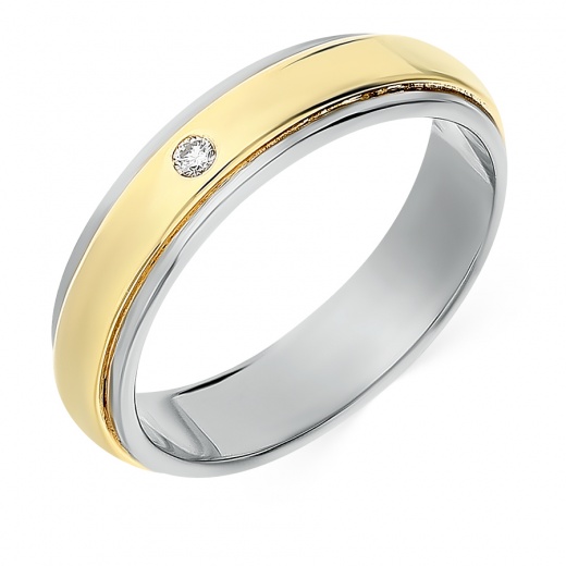 Кольцо обручальное из комбинированного золота 585 пробы c 1 бриллиантом 016740 фото 1