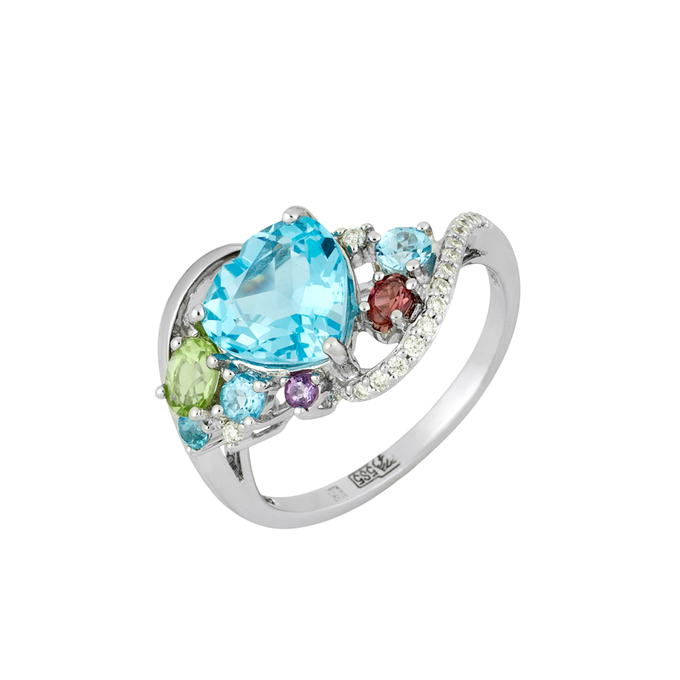 Кольцо из золота 585 пробы c топазами, хризолитом, турмалином, аметистом и бриллиантами, Л 4807 8413 за 42800